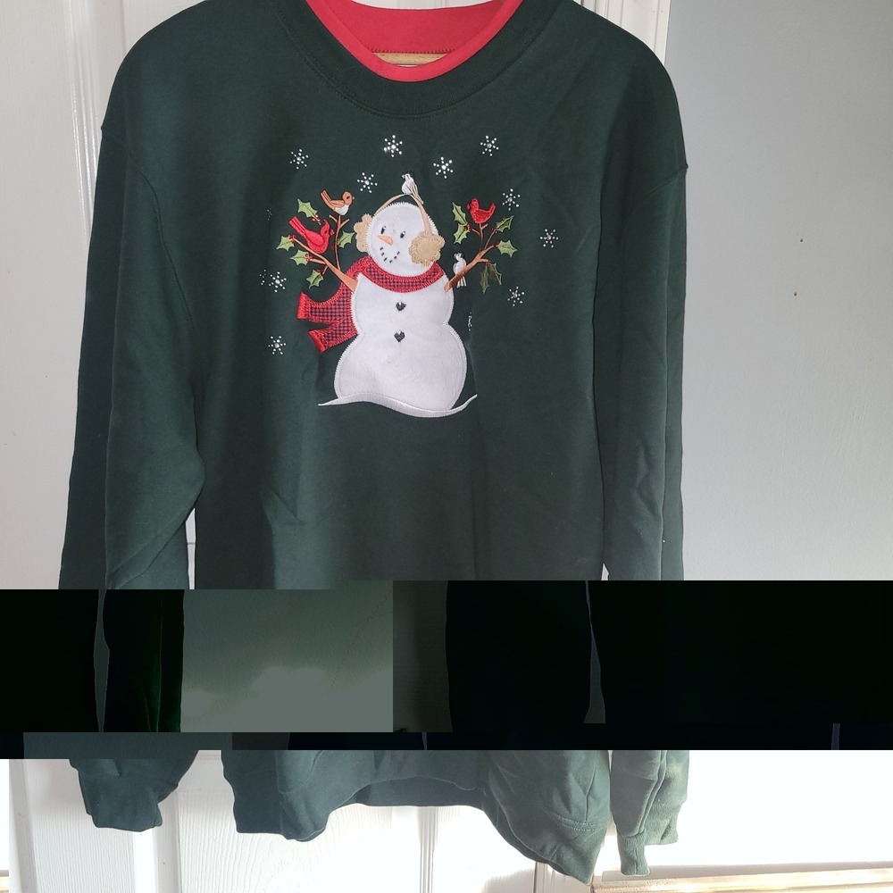 Vtg Christmas Crewneck Country Store Snowman Size Large Star Dark Green